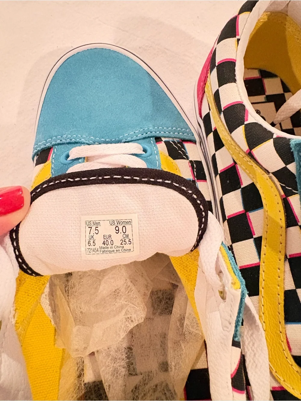Vans Checkerboard Low-Top Sneakers in Turquoise, Yellow, Black & White